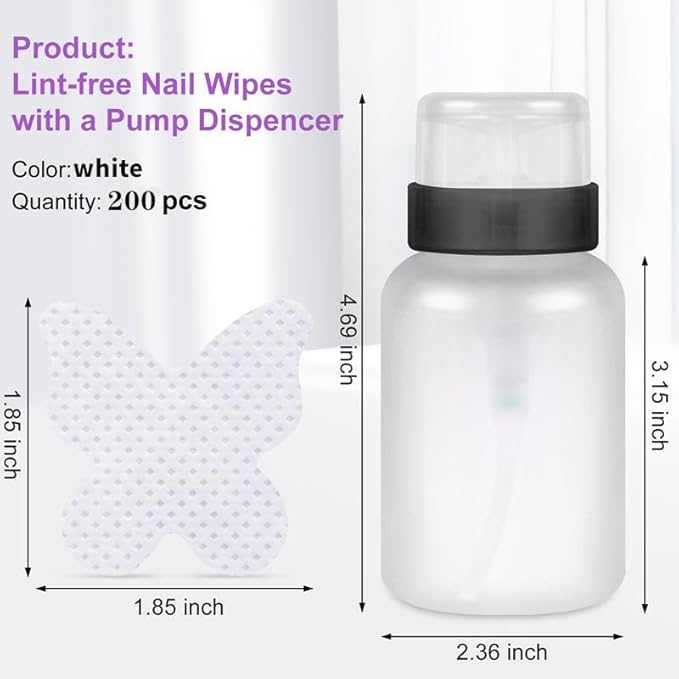 200pcs Nail Cotton Pads, 1 Pull-Off Pump-Style Bottle Suitable for Nail Care Wipes, Nail Cleaning Pads, Mascara Extension Glue Cleaning Wipes Care Product Sets (White)