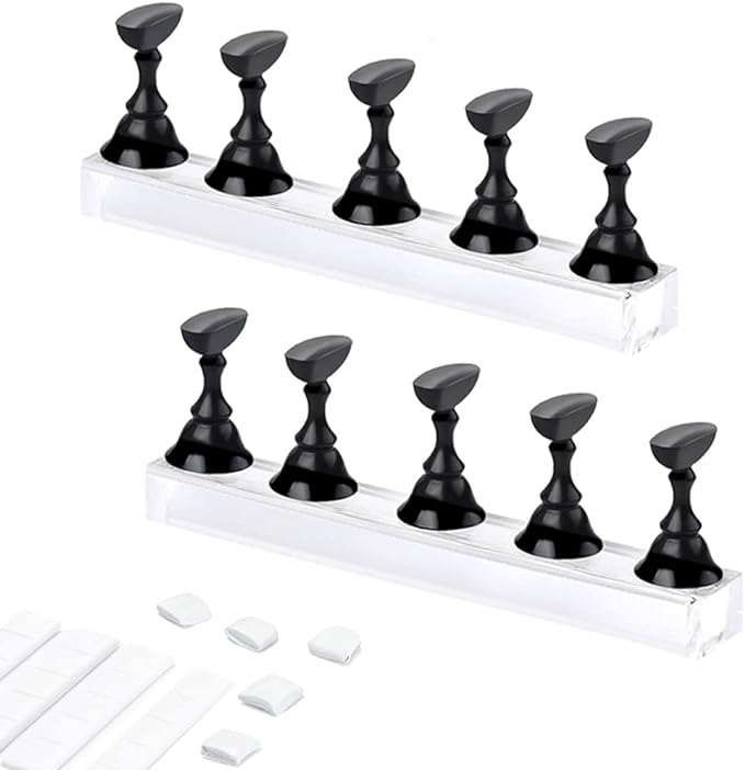 Etercycle Acrylic Nail Display Stand DIY Nail Crystal Holder Magnetic Practice Stands with Reusable Adhesive Putty Clay for False Nail Tip Manicure Tool (2 Black)