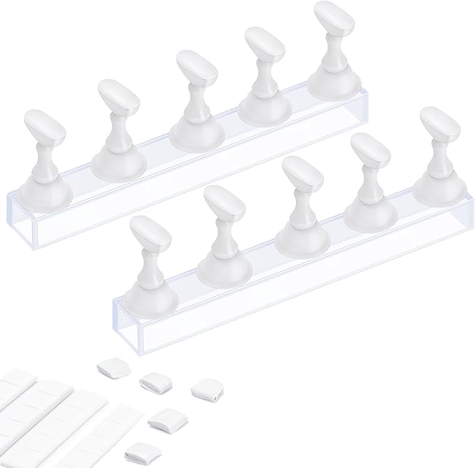 Etercycle Acrylic Nail Display Stand DIY Nail Crystal Holder Magnetic Practice Stands with Reusable Adhesive Putty Clay for False Nail Tip Manicure Tool (2 White)