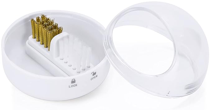 Nail Art Cleaner Tool Case with Steel Wire Brush and Nylon Brush for Cleaning Carbide/Ceramic Nail Drill Bits, Anti-splash Design, Removable, Washable, Clear Cover + White Base