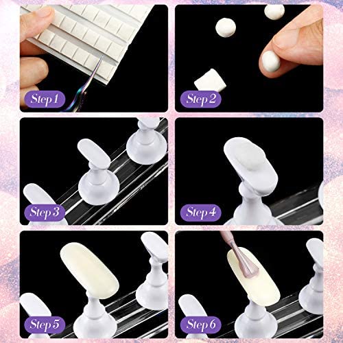 Blulu 2 Set Nail Stand for Painting Press Nail Holder Acrylic Magnetic Tips Training Fingernail Display Stands DIY Crystal Holders and 96 Pieces White Reusable Adhesive Putty(Black and White)