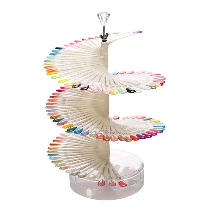 120 Colors Nail Tips Display Stand, DIY Nail Art Showing Shelf with Number Posted, Gel Nail Color Card Spiral Fan-shaped Nail Art Polish Practice Display Tips (Transparent,Oval)