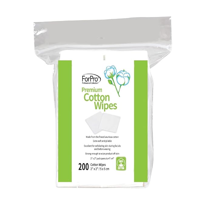 ForPro Professional Collection Premium Cotton Wipes, 100% Cotton, Extra-Soft, for Cosmetic, Nail, and Personal Care, 2” x 2”, 200-Count