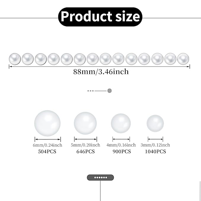 3090 Pcs Face Pearls Stickers White Self-Adhesive Face Gems Stick On Pearl Hair Accessories Glitter Bling Jewels Stickers for Crafts Decoration DIY Scrapbook Embellishments 4 Sizes 3/4/5/6 mm