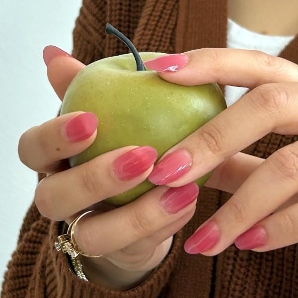 Pink Semi Cured Gel UV Nail Stickers - 24 pcs Trendy Style Gel Polish Strips, Requires 60s UV Light, Salon Quality, Girl Coquette Nail Wraps Durable up to 3-Weeks (Grape Soda)