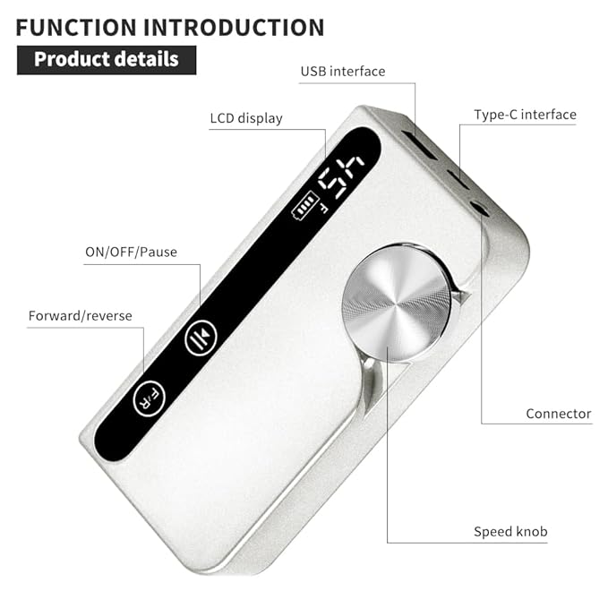 Professional Electric Nail Drill, 45000 RPM Cordless Rechargeable E-File Machine, with 12 Bits, Sanding Bands, LCD Display for Acrylic Gel Nails (Metallic White)