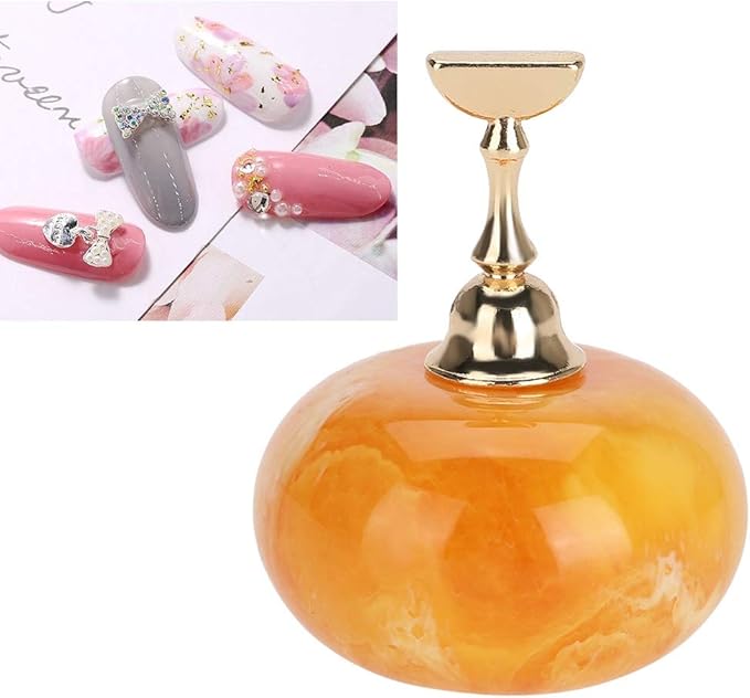 Dioche Nail Display Stand, Nail Tips Practice Holder Manicure Display Practice Stand Shelf Nail Holders for Painting Nails Magnetic Golden Base Practical Nail Accessories (Amber + Gold Base)