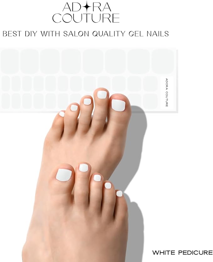 Semi Cured Gel Nail Strips - 32 pcs Gel Pedicure Stickers, Easy to Apply & Remove Toenail Stickers, Salon Quality at Home & Long Lasting - UV Nail Lamp Required - White P