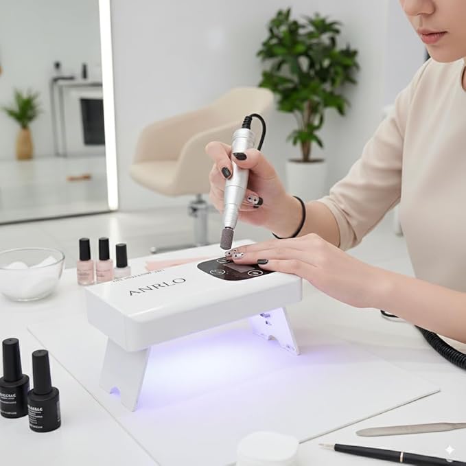 Professional Electric Nail Drill, 45000 RPM Cordless Rechargeable E-File Machine, with 12 Bits, Sanding Bands, LCD Display for Acrylic Gel Nails (DMJ-V3)