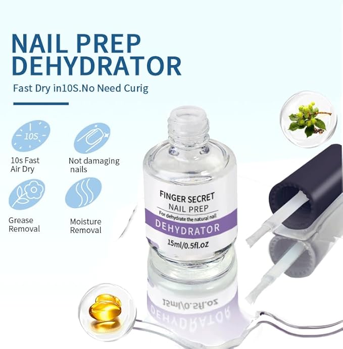 Professional Nail Prep Dehydrator and X-Strength Set for Nails, Non-acid and No Burn Fast Air Dry, For Natural Nail & UV Gels Acrylic Powder Application.