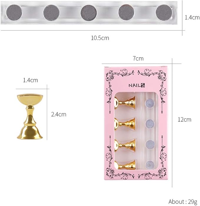 Etercycle Acrylic Nail Display Stand DIY Nail Crystal Holder Magnetic Practice Stands with Reusable Adhesive Putty Clay for False Nail Tip Manicure Tool (Golden and Silver)