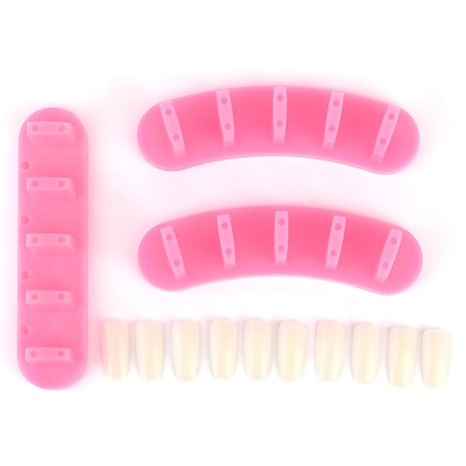 3pcs False Nail Art Tips Practice Display Stand Tool with 10 pcs False Nail Tips for Gel Nail Polish DIY Nail Training Tools (Rose) (display stand)