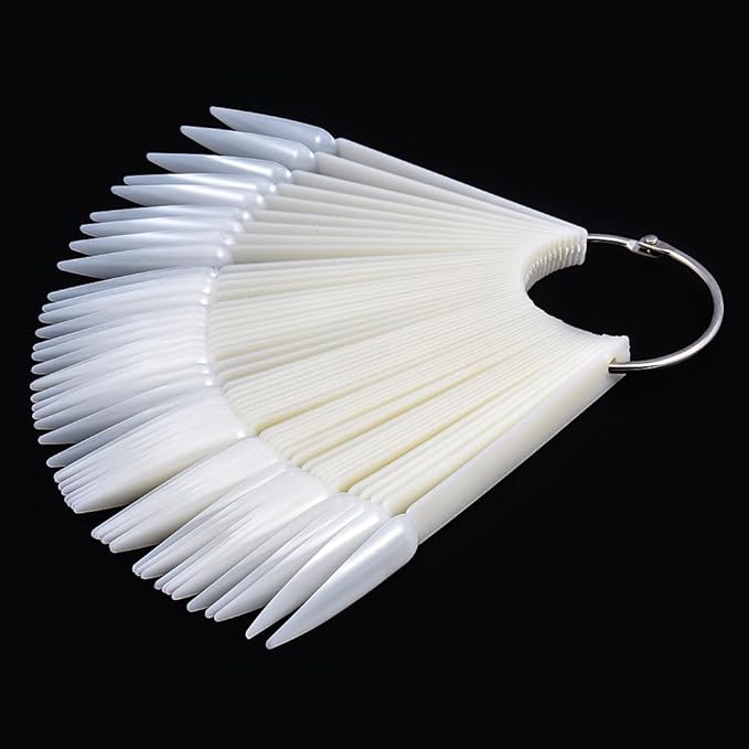Blinginbox stiletto Natural 150PCS Nail Swatches Sticks with Ring, False Nail Sample Sticks for Nail Art Polish Color Practice Fan-shaped Display,False Nail Sample Stick.