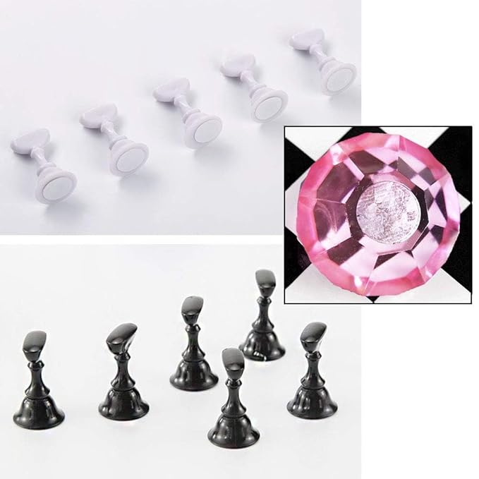 Kalolary 1 Set Nail Art Holder Practice Stand for Nail Art Display, Magnetic Nail Stand Tips Holders Crystal Holder Chessboard Fingernail DIY Training Practice Display Stand(Pink)
