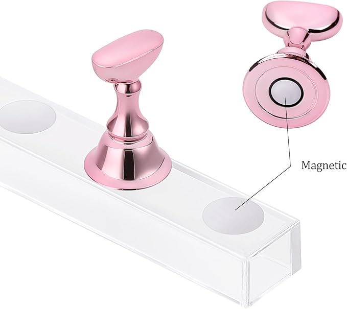 Etercycle Acrylic Nail Display Stand DIY Nail Crystal Holder Magnetic Practice Stands with Reusable Adhesive Putty Clay for False Nail Tip Manicure Tool (Pink)