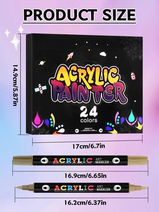 Kalolary 24 Color Nail Art Markers Set, 3D Nail Art Pens Point Nail Graffiti Dotting Pen Quick-Drying Waterproof Double Headed Acrylic Paint Pens Set for DIY Nails Art Design