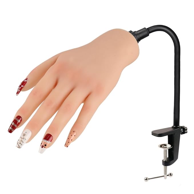 Nail Pratice Training Hand for Acrylic Nails with Stand Bracket,Soft Silicone Maniquin Hand, Flexible Bendable Nail Practice Fake Hand for Nails Art Practice Tool