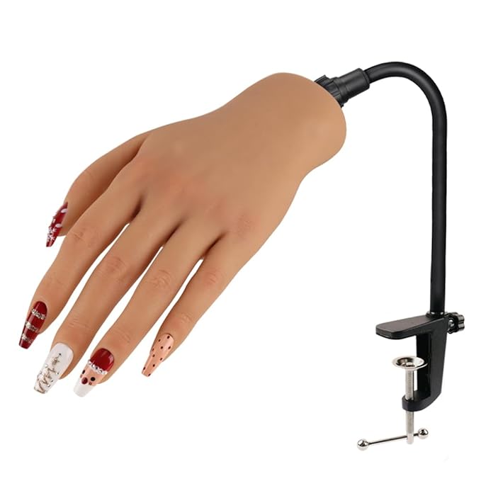 Nail Pratice Training Hand for Acrylic Nails with Stand Bracket,Soft Silicone Maniquin Hand, Flexible Bendable Nail Practice Fake Hand for Nails Art Practice Tool