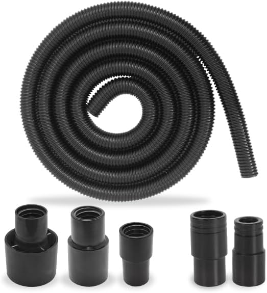 10 Foot Long Dust Collection Power Tool Hose Kit for Multiple Types/Brands of Power Tools and Work Shop Vacuums with Threaded Fittings (Hose w/ 5 Fittings)