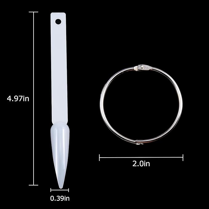 Blinginbox stiletto Natural 150PCS Nail Swatches Sticks with Ring, False Nail Sample Sticks for Nail Art Polish Color Practice Fan-shaped Display,False Nail Sample Stick.