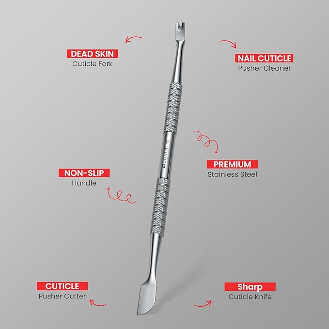 Suvorna Manicure kit with Cuticle Nippers, Nail Clippers, Nail Scissors, Cuticle Pusher, Nail File & Tweezer - Made with Stainless Steel - Nail Care kit for women, men, seniors, adults. (Red, 6 Pcs)