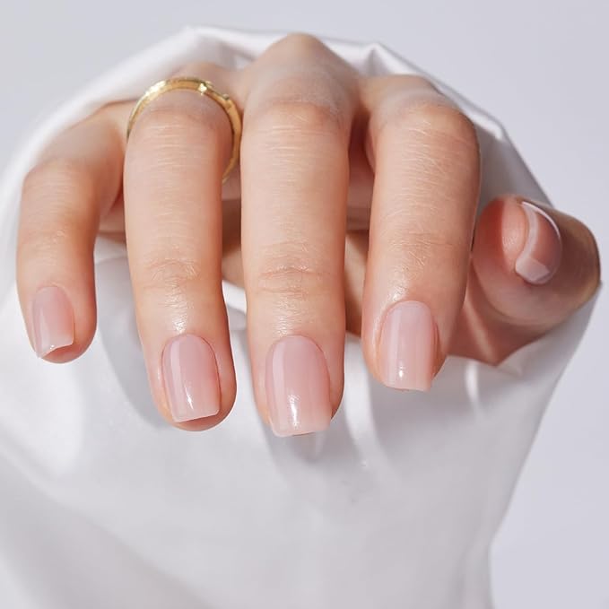 Square Press On Nails Short - Findigit False Nail Kits, Natural Soft Gel Glue On Nails with Nail Glue, Reusable Stick On Nails Salon Quality 16 Sizes,32 Nail Kits, Square Jelly