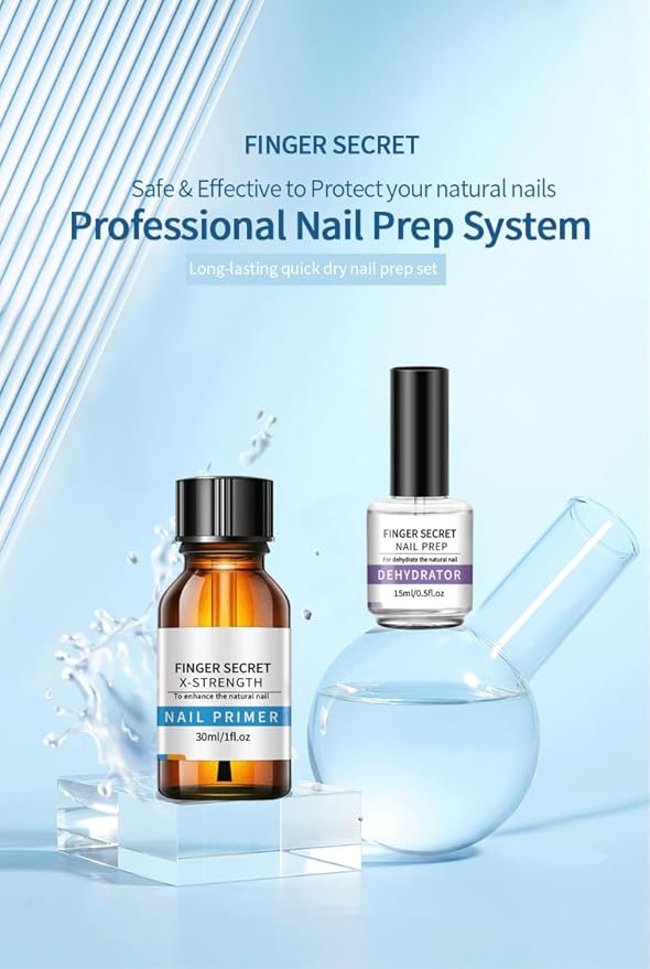 Professional Nail Prep Dehydrator and X-Strength Set for Nails, Non-acid and No Burn Fast Air Dry, For Natural Nail & UV Gels Acrylic Powder Application.