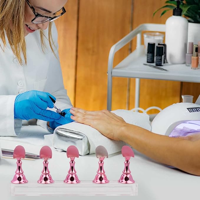 Nail Stands Acrylic Nail Art,Press on Nail Stand Magnetic Nail Tips Practice Holder 54 Pcs Reusable Adhesive Putty for DIY Painting(Pink