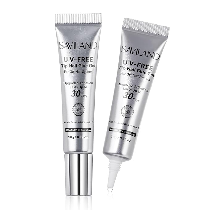 SAVILAND Semi Solid Nail Glue No U V Light Needed: 20g Super Strong Gel Nail Glue for Press Ons 30-Day Long Lasting Quick Drying False Nail Glue Gel Adhesive Rich in Castor Oil Vitamin E