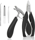 Toe Nail Clippers for Seniors, Dual- Angled Head & Long Handle, Heavy Duty Ingrown Toenail Clipper Set for Men (Black 5-in-1 Set)