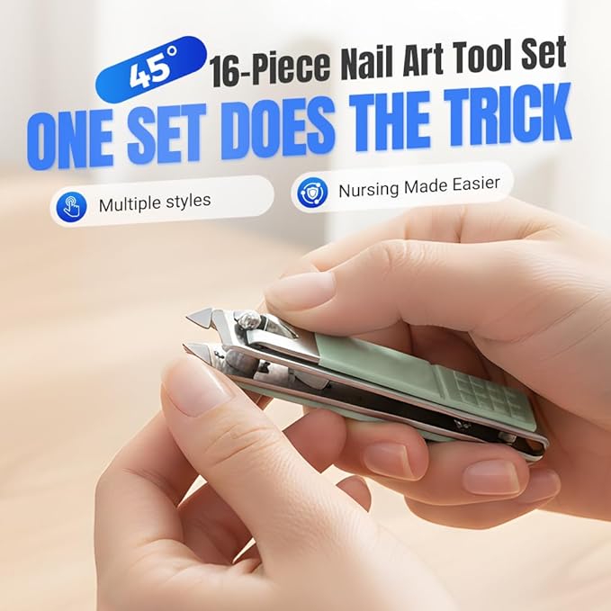 16-in-1 Nail Clipper Grooming Tools Kit, 2026 New Foldable Stainless Steel Nail Clipper Set with Luxurious Travel Leather Case for Thick Nails Men Women (Blue)