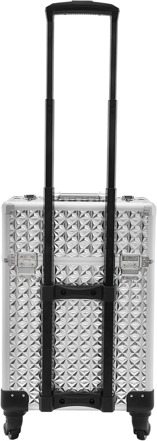 Rolling Makeup Case, Nail Storage Box with Wheels Portable Makeup Trolley for Beauty Studio Hairdressers Nail Technician (Silver)