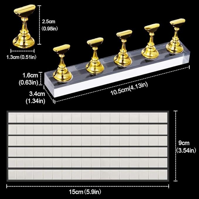 Kalolary 2 Set Acrylic Press on Nail Stand Nail Art Holder Practice Display Stand with Reusable Adhesive Putty, Magnetic Nail Art Tips Holders Training Fingernail DIY for Painting Nails(Gold & Silver)