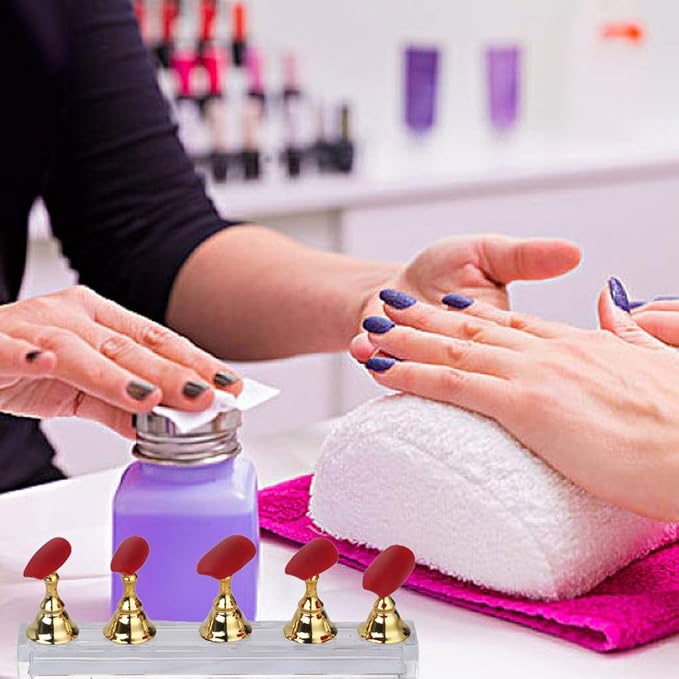 Etercycle Acrylic Nail Display Stand DIY Nail Crystal Holder Magnetic Practice Stands with Reusable Adhesive Putty Clay for False Nail Tip Manicure Tool (Golden and Silver)