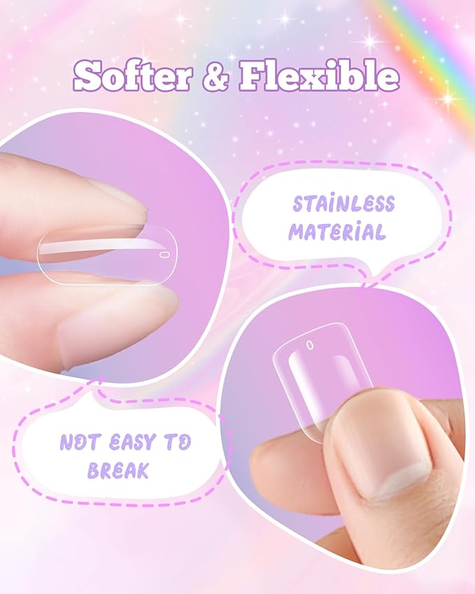 krofaue Kids Nail Tips - 240pcs Children Square Clear Press On Nails for Little Girls 9-12, 10 Sizes Soft Gel Tips Extensions for DIY Decoration