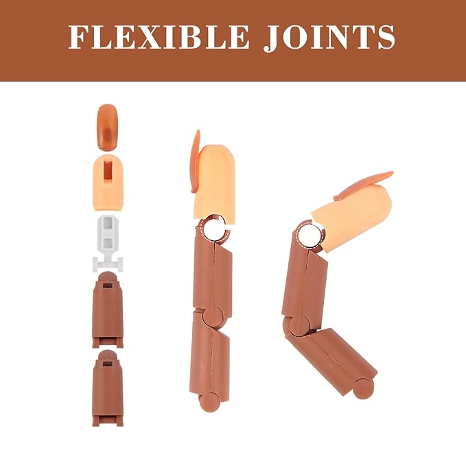Practice Finger for Acrylic Nails, 1PC Adjustable Fake Mannequin Fingers with 1PC Acrylic Finger Base and 100PCS Brown Nail Tips, Movable Flexible Training Fake Finger Nail to Practice Nail Art