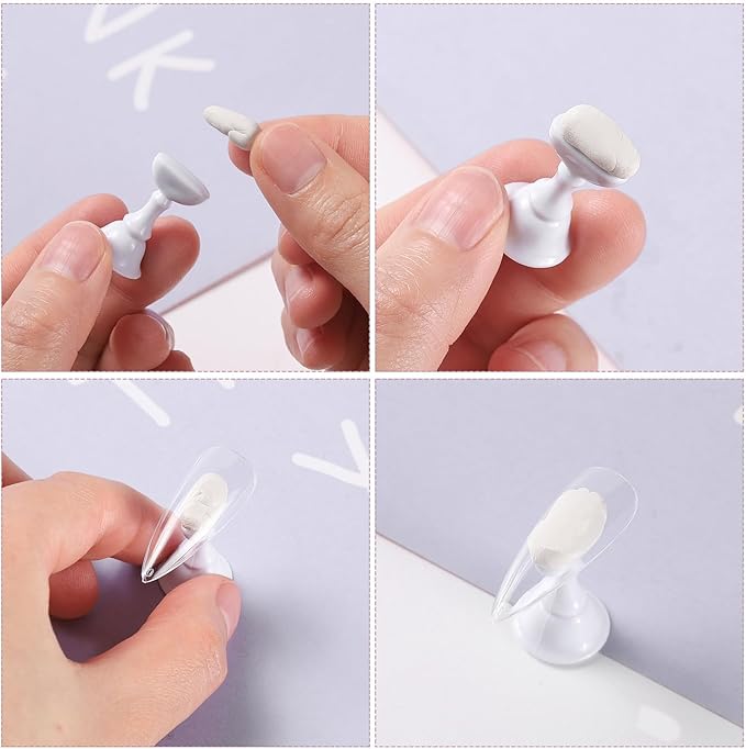 Etercycle Acrylic Nail Display Stand DIY Nail Crystal Holder Magnetic Practice Stands with Reusable Adhesive Putty Clay for False Nail Tip Manicure Tool (2 White)