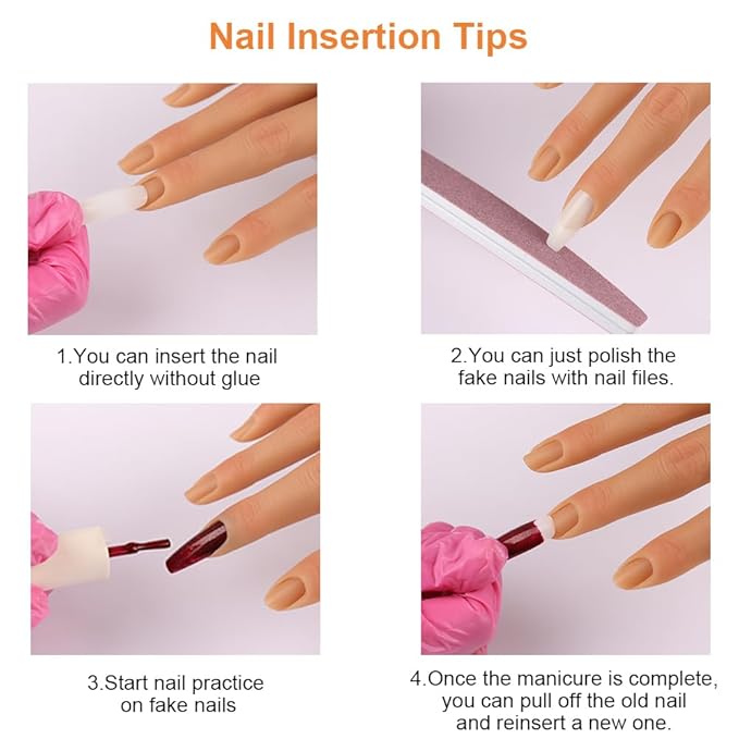 Practice Hand for Acrylic Nails with Stand Bracket, Silicone Fake Hands to Practice Fake Nails Mannequin Hand for Nails Practice and Nail Art Single Right Hand Color 3#