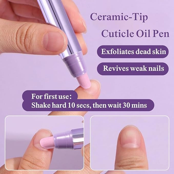 2 Pcs 3-in-1 Nail Care Pen, Cuticle Oil Cuticle Pusher Nail Oil Pen, Cuticle Oil Pens for Hangnails, Dry & Damaged Nails, Moisturize Strengthen Brighten Nails Care (2Pcs)