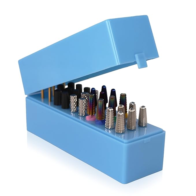 PANA Rectangle Nail Drill Bit Holder Display Organizer Case - Dustproof Carbide Bit Storage Container Box For Manicure Tools Nail Salon - 30 Holes Blue (Drill Bits Not Included)
