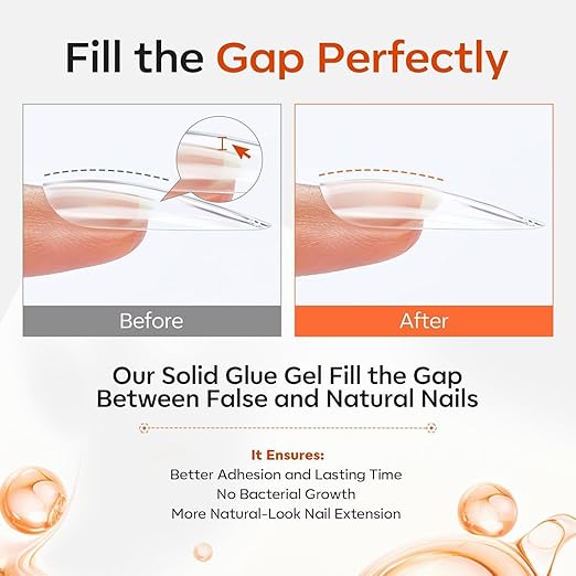 modelones 30g Solid Gel Nail Glue, Glue Gel on Nails for Clear Tips Super Strong Adhesive for Acrylic Extensions Press On Fake Tips U V Curing Needed Professional Adhesive