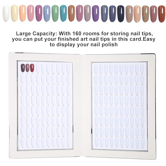 Nail Sample Books,Nail Color Chart Display Book 160 Slots Nail Polish Gel Color Display Nail Salon & Home Manicure Tool