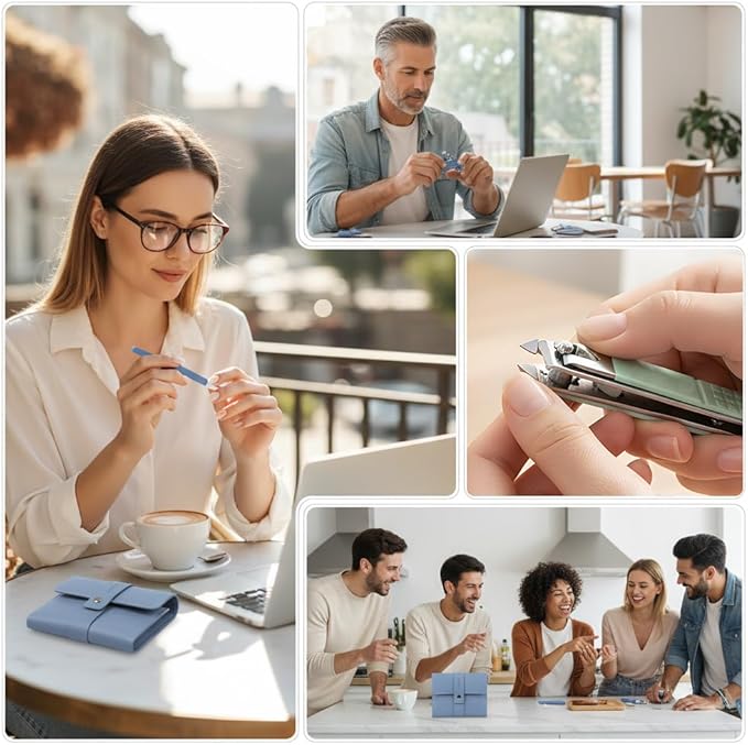 16-in-1 Nail Clipper Grooming Tools Kit, 2026 New Foldable Stainless Steel Nail Clipper Set with Luxurious Travel Leather Case for Thick Nails Men Women (Blue)