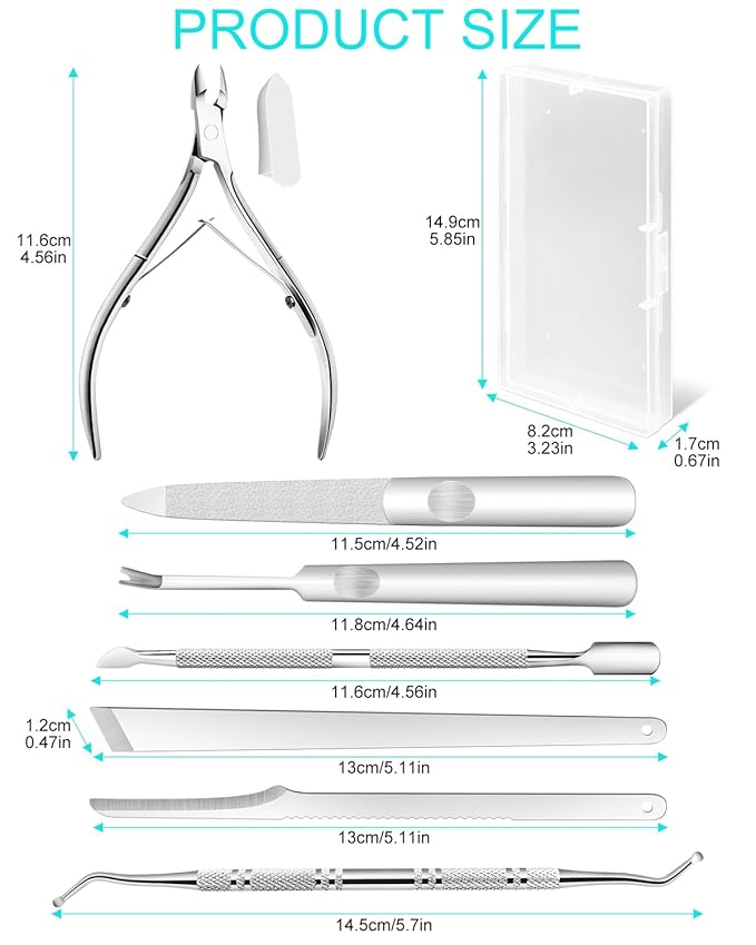 7pc Ingrown Toenail Remover Pedicure Tools Kit, Nail Clippers, File and Lifters Set for In Grown nails Removal, Professional Surgical Stainless Ingrown Toenail Tool Under Nail Cleaner