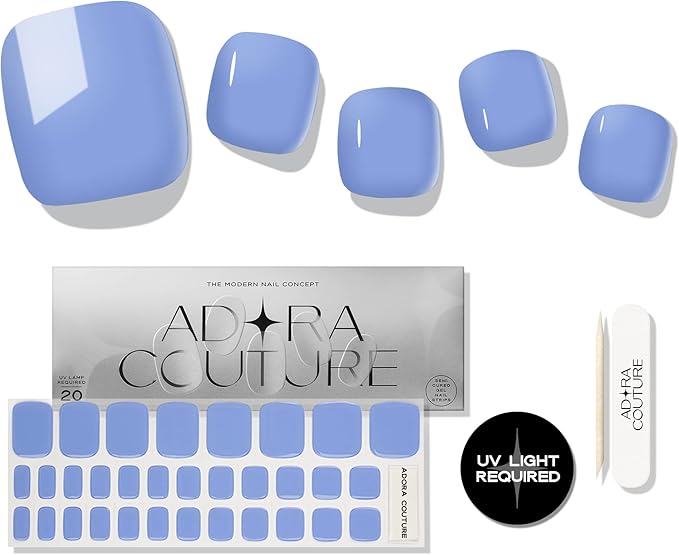 Semi Cured Gel Nail Strips - 32 pcs Gel Pedicure Stickers, Easy to Apply & Remove Toenail Stickers, Salon Quality at Home & Long Lasting - UV Nail Lamp Required - Blue Sky P