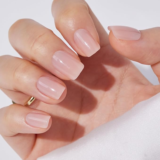 Square Press On Nails Short - Findigit False Nail Kits, Natural Soft Gel Glue On Nails with Nail Glue, Reusable Stick On Nails Salon Quality 16 Sizes,32 Nail Kits, Square Jelly