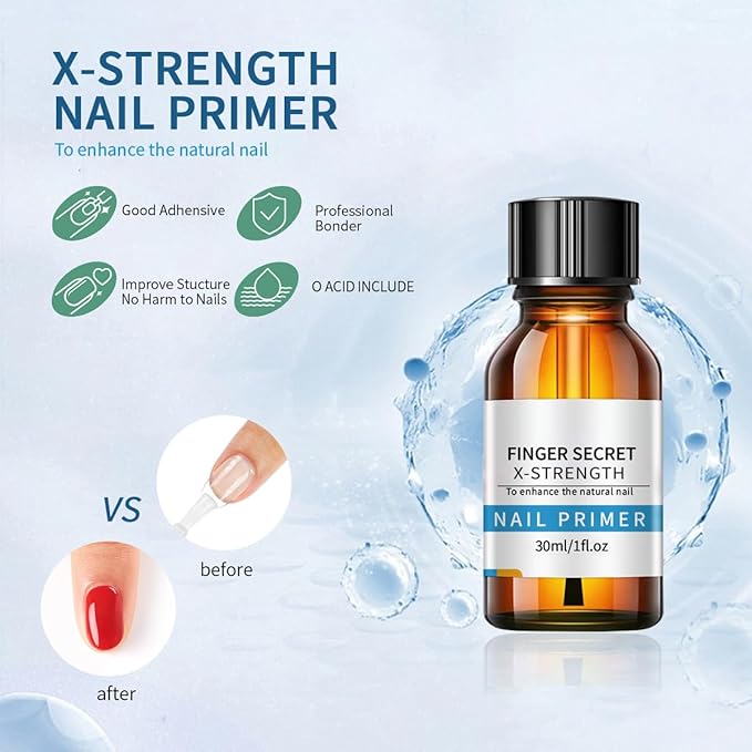 Nail Primer and Dehydrator-Professional Nail Prep Dehydrator and X-Strength Primer Set, Non-acid Air dry nail prep kit, No Burn Fast Air Dry, For Natural Nail & UV Gels.