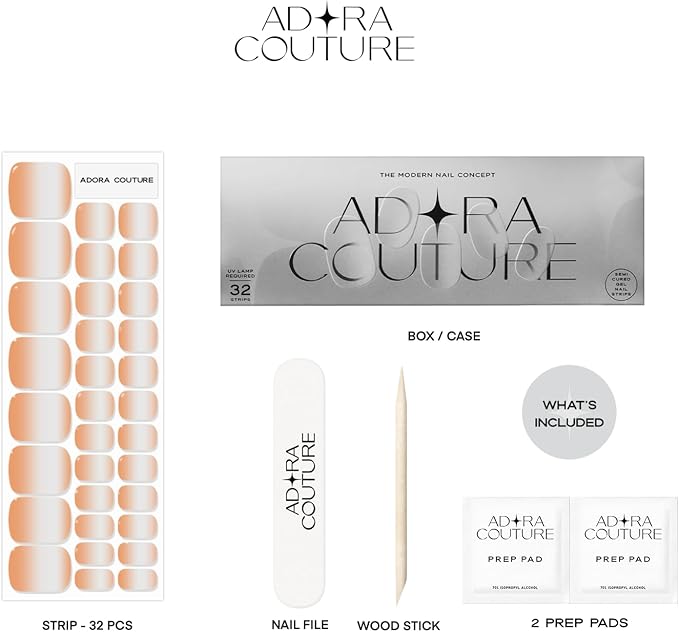 Semi Cured Gel Nail Strips - 32 pcs Gel Pedicure Stickers, Easy to Apply & Remove Toenail Stickers, Salon Quality at Home & Long Lasting - UV Nail Lamp Required - Peachy Blush P