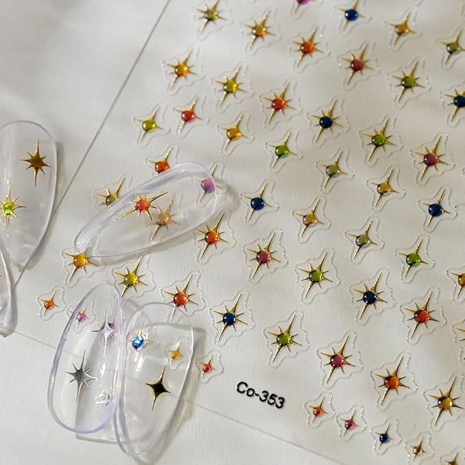 Gold Nail Stickers Star Nail Art Stickers Self Adhesive Nail Decals Rhinestones Nail Art Decals Summer Nail Designs for Women Girls DIY Manicure Accessories