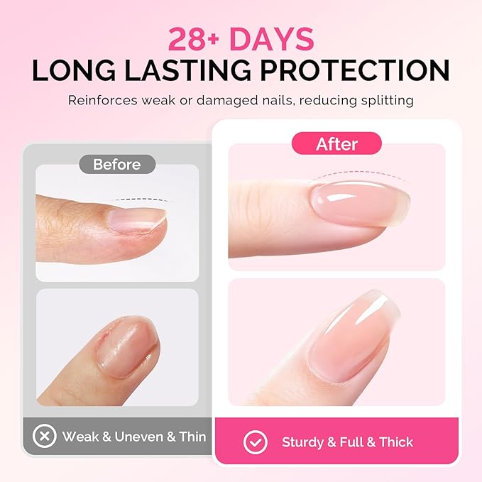 MelodySusie Builder Gel Nail Polish Set, Base Colors Nude Pink Clear 8 in 1 Nail Thickening Rubber Base Gel Polish,Soak Off UV Extension,Rhinestone Nail Glue in a Bottle Gift for Women 6 Colors